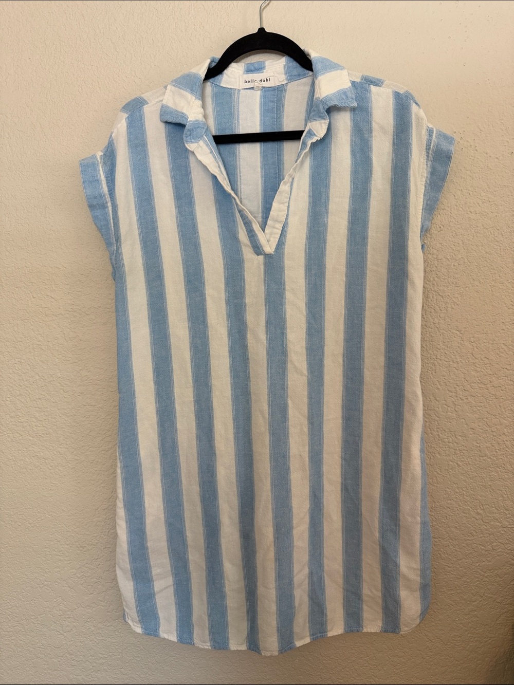 Bella Dahl Linen Blend Blue and White Striped Tunic Dress